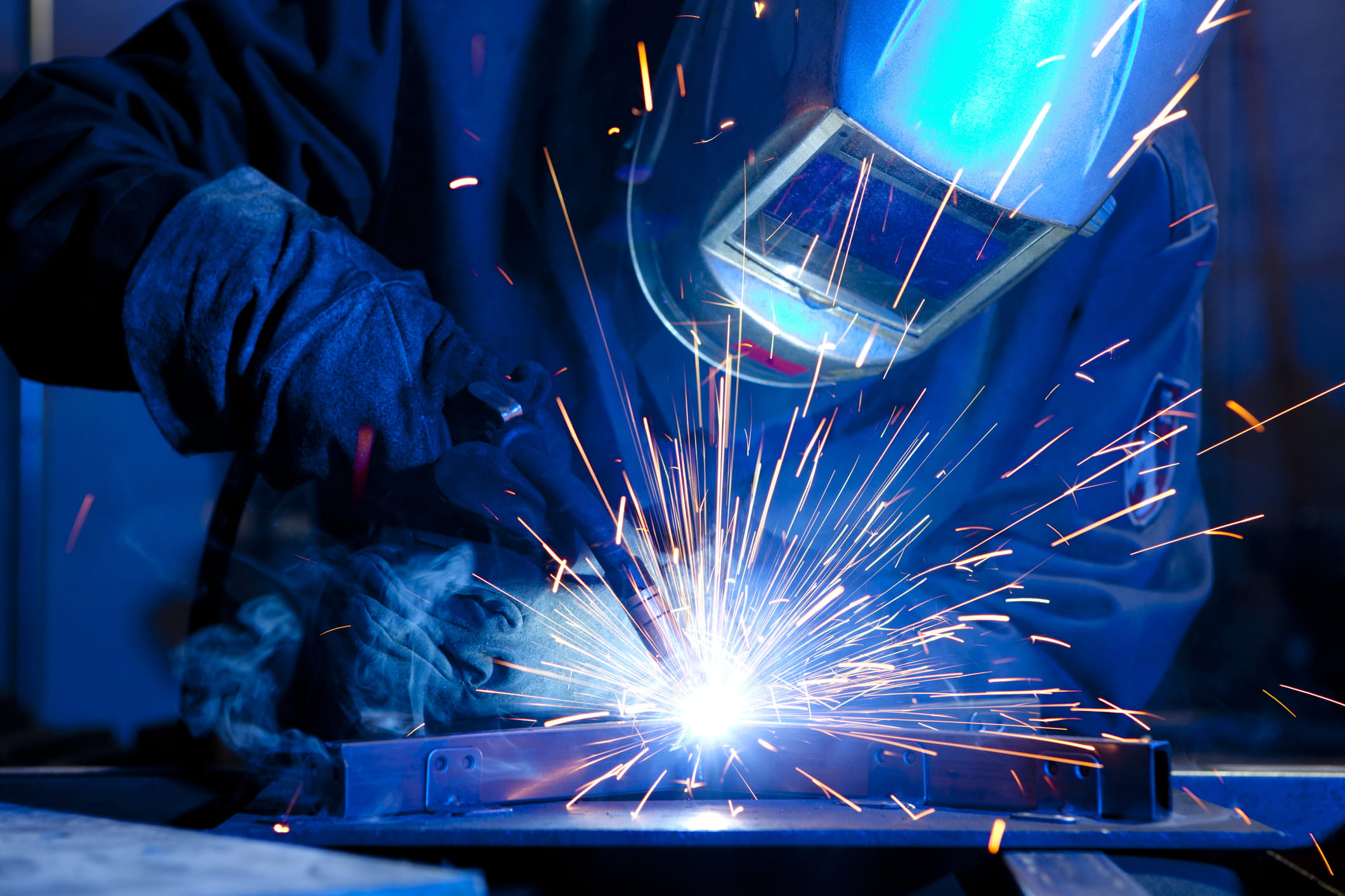 industrial steel welder in factory 